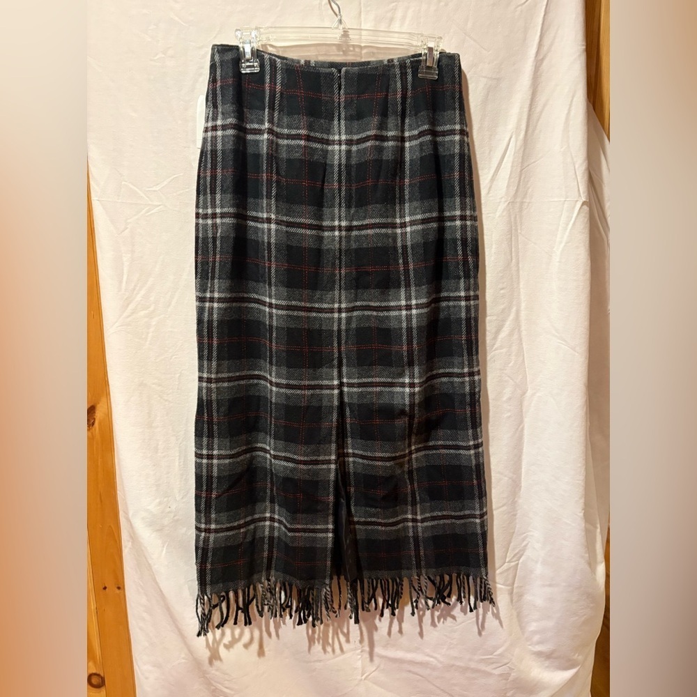 Worthington wool blend plaid maxi skirt with fringe women’s 10 NWT - Picture 2 of 10